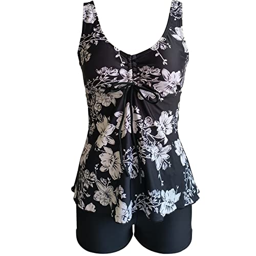Tankini Damen Bauchweg Bademode Set Push Up Bademode Drucken Zweiteiler Schwimmanzug Zweiteiler mit Slip Badeanzüge für Damen Swimsuit 2-Teiliger Badeanzug Blumen Drucken Bademode für Strand, Pool von Generisch