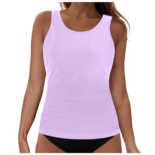 Tankini Damen Oberteil Bauchweg Einzeln Sport Badeanzug mit Cups Swim Top Schnell Trocknend Strandbekleidung Damen Tankini Bademode Große Größen Oberteil （Nur Tankini Oberteil） von Generisch