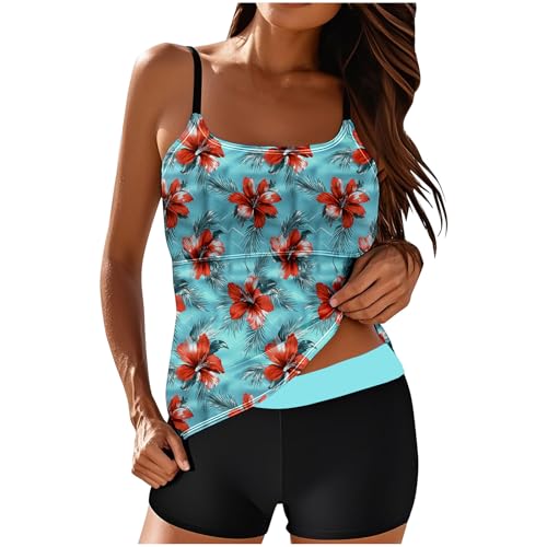 Tankini Damen Set Zweiteilig Tankinis für Damen Bauchweg Bademode Freizeit Badeanzug High Waist Tankini Sommer Elegant Badeanzüge Oberteil mit Badeshorts Schwimmanzug Badebekleidung Strandmode von Generisch