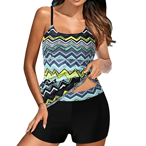 Tankini Damen Set Zweiteilig Tankinis für Damen Bauchweg Bademode Freizeit Badeanzug High Waist Tankini Sommer Elegant Badeanzüge Oberteil mit Badeshorts Schwimmanzug Badebekleidung Strandmode von Generisch