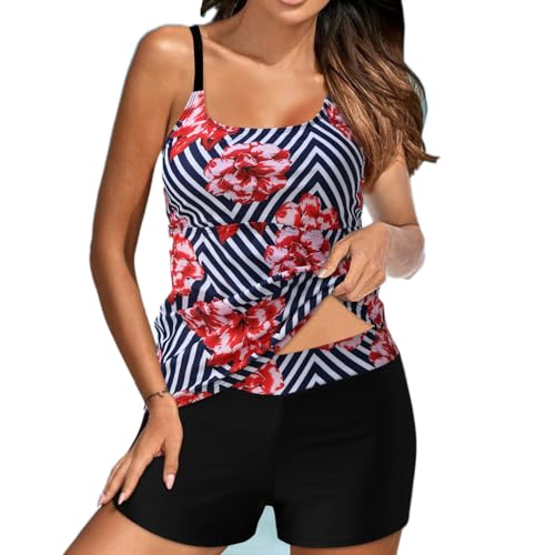 Tankini Damen Set Zweiteilig Tankinis für Damen Bauchweg Bademode Freizeit Badeanzug High Waist Tankini Sommer Elegant Badeanzüge Oberteil mit Badeshorts Schwimmanzug Badebekleidung Strandmode von Generisch