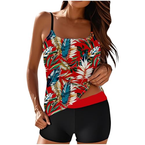 Tankini Damen Set Zweiteilig Tankinis für Damen Bauchweg Bademode Freizeit Badeanzug High Waist Tankini Sommer Elegant Badeanzüge Oberteil mit Badeshorts Schwimmanzug Badebekleidung Strandmode von Generisch