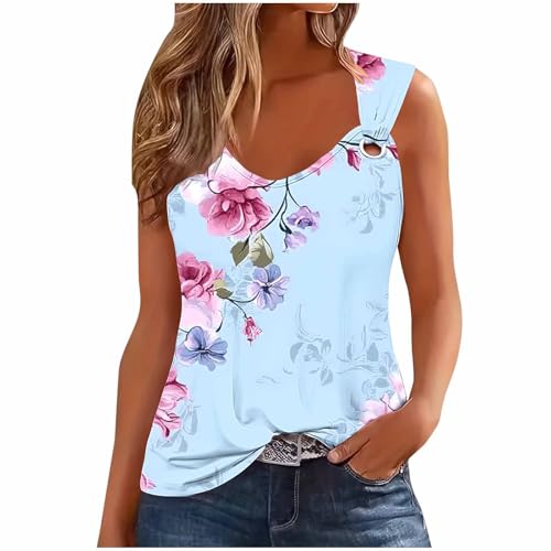 Tanktops für Damen, Sommer-T-Shirts, ärmellos, Camisole Boho, Blumendruck, Bluse, V-Ausschnitt, Weste, Hemden, Tunika, Tops zum Tragen mit Leggings, elegant, lässig, Strandurlaub, trendiges Outfit Tanktops für Damen, Sommer-T-Shirts, ärmellos, Camisole Boho, Blumendruck, Bluse, V-Ausschnitt, Weste, Hemden, Tunika, Tops zum Tragen mit Leggings, elegant, lässig, Strandurlaub, trendiges Outfit von Generisch