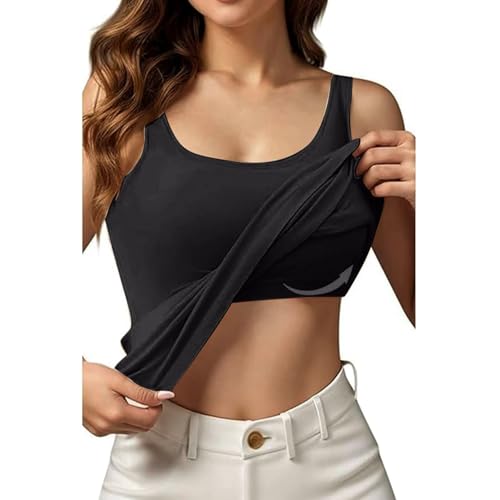 Tanktops & Träger-Tops Für Damen Tanktop Damen Baumwolle Camisole Tank Tops Mit Integriertem BH Unterhemd Verstellbarer Spaghettiträger/Breiter Schulterträger Basic Cami Top, XS-4XL von Generisch