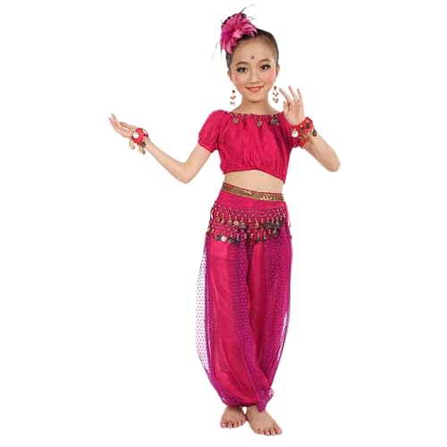 Tanzkleid Mädchen Short Sleeve Bauchtanz Kostüm Set Kleidung Orient Kleid Halloween Karneval Kostüme Pailletten-Quasten Performance Kleidung Top Rock Bauchtänzerin Kostüme von Generisch