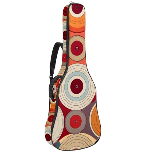 Tasche für Akustikgitarre, groß, universal, passend für 40/41/42 Zoll für Mann und Frau, wasserdichte Gitarren-Gigbag mit Schwammschutzschicht, rotes Schallplattenmuster, mehrfarbig, 42.9x16.9x4.7 in, von Generisch