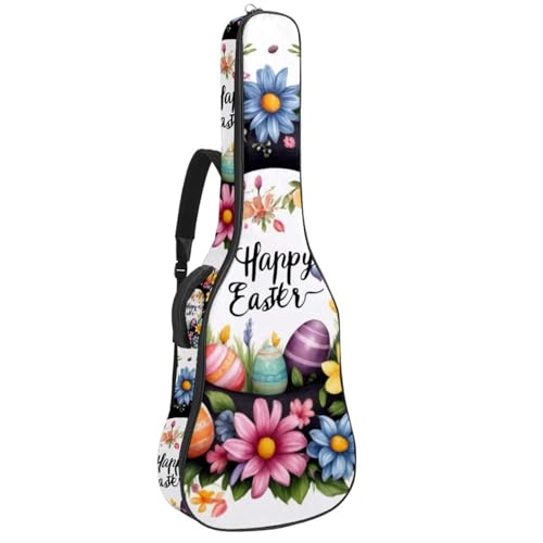 Tasche für Akustikgitarre, groß, universal, passend für 40/41/42 Zoll für Mann und Frau, wasserdichte Gitarren-Gigbag mit Schwammschutzschicht, weißer Frohe Osterkranz, mehrfarbig, 42.9x16.9x4.7 in, von Generisch