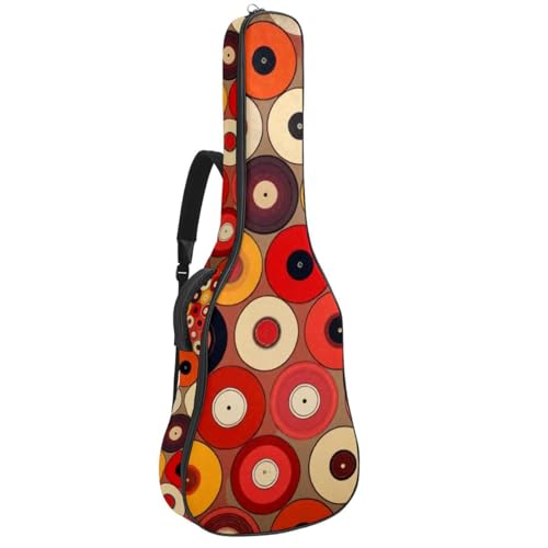 Tasche für Akustikgitarre, groß, universal, passend für 40/41/42 Zoll für Mann und Frau, wasserdichte Gitarren-Gigbag mit schützender Schwammschicht, mehrere Taschen, rotes Schallplattenmuster, von Generisch