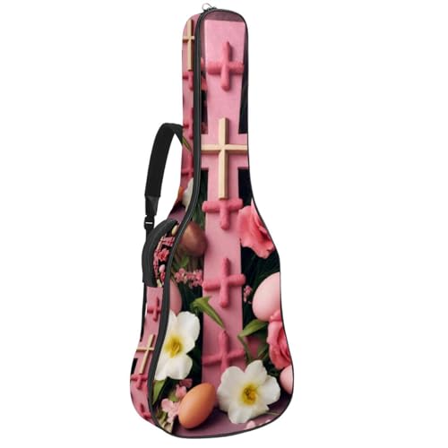 Tasche für Akustikgitarre, große Universal-Gitarrenkoffer passend für 40/41/42 Zoll für Mann Frau, wasserdichte Gitarren-Gigbag mit Schutzschicht, mehrere Taschen, Gitarren-Rucksack, Osterrosa Kreuz, von Generisch