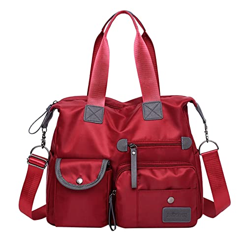 Taschen Damen Groß Sportlich Handtasche für Frauen Wasserdichte Nylon-Umhängetasche Schulterhandtasche Wasserdicht Taschen (Red, One Size) von Generisch