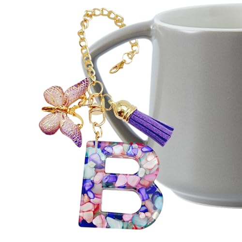 Tassen-Charm, Buchstaben-Anhänger mit Schmetterling und Quaste, trendiger, moderner Rucksack-Anhänger, Tassen-Schlüsselanhänger für Mädchen, Schule, Arbeit, Fitnessstudio, Outdoor, Refer to von Generisch