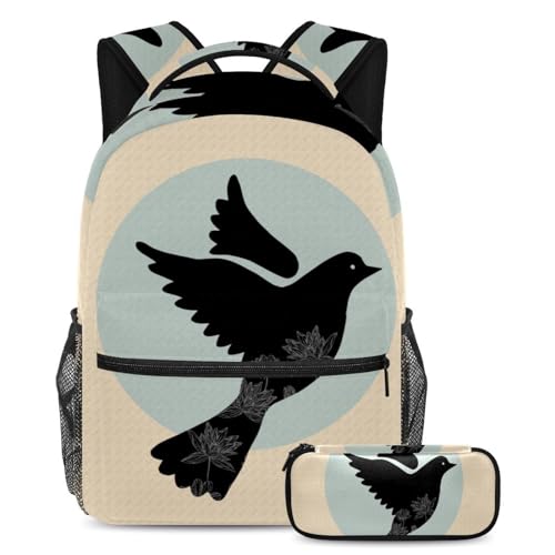 Tauben-Silhouetten, ultimativer Schulstil, Rucksack mit Federmäppchen, das perfekte Set für Jungen, Mädchen und Teenager, Mehrfarbig Nr. 01, B：29.4x20x40cm P：19x7.5x3.8cm, Tagesrucksäcke von Generisch