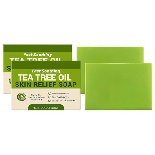 Tea Tree Oil Soap, Teebaumöl Seife, Relief Seifenstück, Teebaumölseife für Gesicht, Körper & Haarwäsche – Feuchtigkeitsspendend, beruhigend & reinigend Body Wash Shampoo – Seifen für Damen & Herren von Generisch