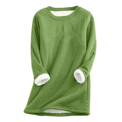 Teddy Fleece Pullover Damen Grosse Grössen Fleecepullover Einfarbig Rundhals Sweatshirt Ohne Kapuze Langarm Warm Gefütterte Pulli Freizeit Winter Fleecepulli Basic Plüsch Langarmshirt Thermounterwäsch von Generisch