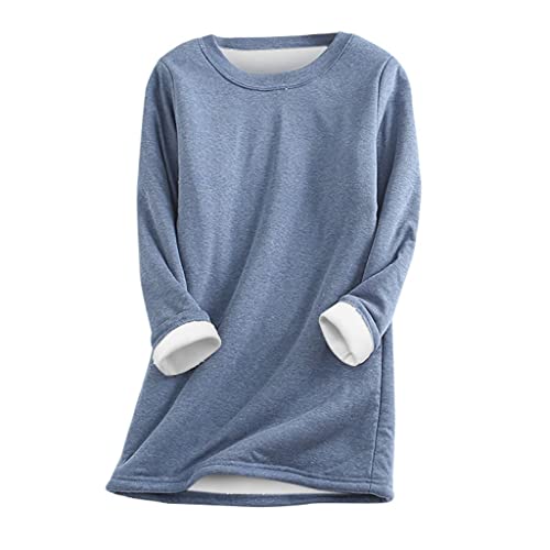 Teddy Fleece Pullover Damen Grosse Grössen Fleecepullover Einfarbig Rundhals Sweatshirt Ohne Kapuze Langarm Warm Gefütterte Pulli Freizeit Winter Fleecepulli Basic Plüsch Langarmshirt Thermounterwäsch von Generisch