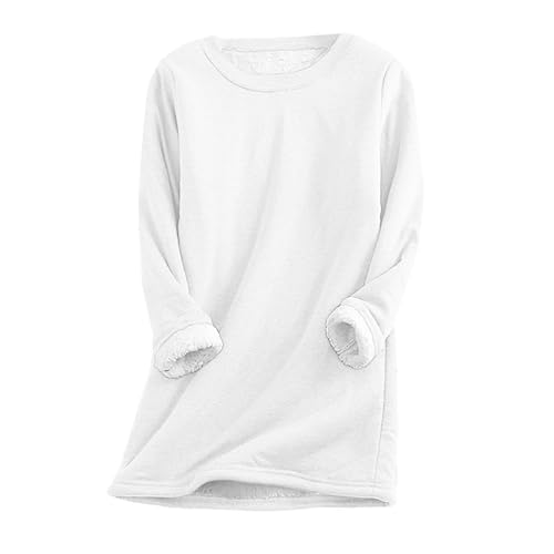 Teddy Fleece Pullover Damen Grosse Grössen Fleecepullover Einfarbig Rundhals Sweatshirt Ohne Kapuze Langarm Warm Gefütterte Pulli Freizeit Winter Fleecepulli Basic Plüsch Langarmshirt Thermounterwäsch von Generisch