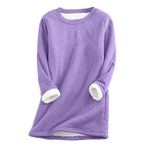 Teddy Fleece Pullover Damen Grosse Grössen Fleecepullover Einfarbig Rundhals Sweatshirt Ohne Kapuze Langarm Warm Gefütterte Pulli Freizeit Winter Fleecepulli Basic Plüsch Langarmshirt Thermounterwäsch von Generisch