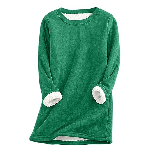 Teddy Fleece Pullover Damen Grosse Grössen Fleecepullover Einfarbig Rundhals Sweatshirt Ohne Kapuze Langarm Warm Gefütterte Pulli Freizeit Winter Fleecepulli Basic Plüsch Langarmshirt Thermounterwäsch von Generisch