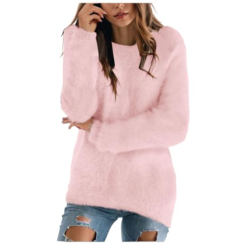 Teddy Fleece Pullover Damen Grosse Grössen Fleecepullover Einfarbig Rundhals Sweatshirt Ohne Kapuze Langarm Warm Gefütterte Pulli Freizeit Winter Fleecepulli Basic Plüsch Langarmshirt Warm Oberteil von Generisch