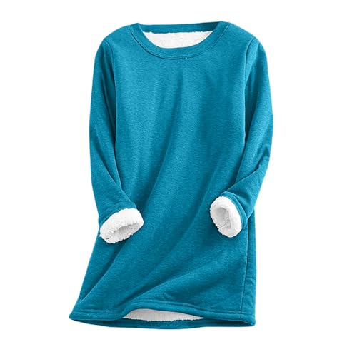 Teddy Fleece Pullover Damen Grosse Grössen Fleecepullover Einfarbig Sweatshirt Ohne Kapuze Langarm Warm Gefütterte Pulli Freizeit Winter Fleecepulli Basic Plüsch Langarmshirt Thermounterwäsche von Generisch