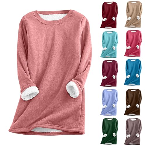 Teddy Fleece Pullover Damen Grosse Grössen Fleecepullover Einfarbig Sweatshirt Ohne Kapuze Langarm Warm Gefütterte Pulli Freizeit Winter Fleecepulli Basic Plüsch Langarmshirt Thermounterwäsche von Generisch