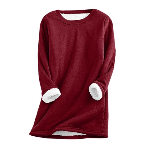 Teddy Fleece Pullover Damen Grosse Grössen Fleecepullover Einfarbig Sweatshirt Ohne Kapuze Langarm Warm Gefütterte Pulli Freizeit Winter Fleecepulli Basic Plüsch Langarmshirt Thermounterwäsche von Generisch
