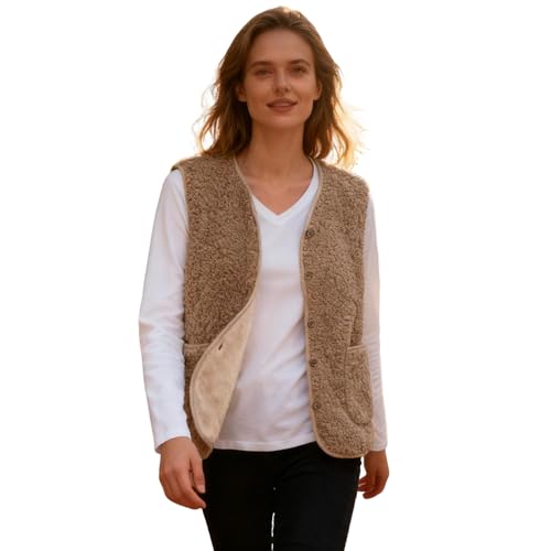 Teddy Fleece Weste Damen Ärmellos Fleecejacke Kurz V-Ausschnitt Teddyfleece Jacke Locker Komfortabel Weste Winter Warm Teddyweste Outdoor Winterjacke Plüschweste Damen Übergangsjacke Khaki Xl von Generisch