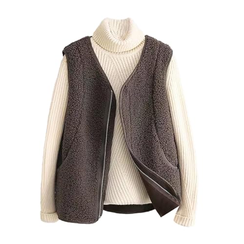 Teddy Fleece Weste Damen Ärmellos Fleecejacke Kurz V-Ausschnitt Teddyfleece Jacke Weste Winter Warm Teddyweste Outdoor Winterjacke Plüschweste Damen Übergangsjacke Fellweste Plüschweste Fleeceweste von Generisch