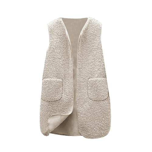 Teddy Fleece Weste Damen Fleecejacke V-Ausschnitt Teddyfleece Ärmellos Jacke Kurz Winter Warm Teddyweste Outdoor Winterjacke Plüschweste Übergangsjacke Pelzjacke Fellweste Weihnachts Neujahgeschenke von Generisch