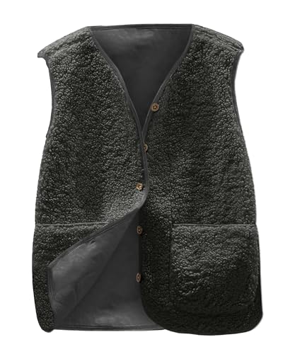 Teddy Fleece Weste Damen Fleeceweste Winter Warm Ärmellos Fellweste Damen Einfarbig V Ausschnitt Knöpfen Westen Casual Einfarbig Damenweste Herbstmantel Pelzjacke Weste Knöpfen Teddy Fell Kurz (M) von Generisch