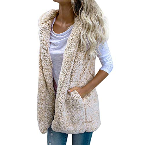 Teddy Fleece Weste Für Damen: Weste Damen Lang Mit Kapuze Warm Ärmellos Westen Einfarbig Kaputzenweste Mit Taschen Warmer Fleeceweste Bequem Cardigan Jacke Herbst Winter Übergangsweste Longweste von Generisch