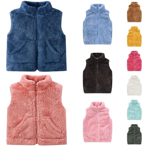 Teddy Fleece Weste Kinder Unisex Fleecejacke mit Reißverschluss Teddyfleece Ärmellos Jacke Winter Warm Teddyweste Outdoor Winterjacke Plüschweste Übergangsjacke Rosa_01 5-6 Jahre von Generisch