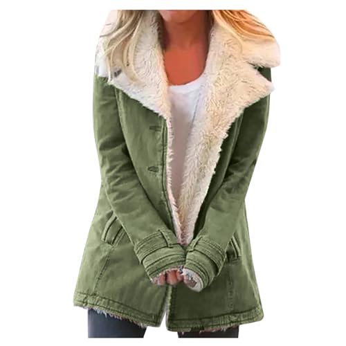 Teddy Fleecejacke Damen Mantel Kapuzenjacke Flauschige Teddy Jacken Winterjacke Warm Gefüttert Fleecejacke Reißverschlüsse Sweatjacke Kurzmantel Übergangsjacke Mit Taschen (Army Green, XL) von Generisch