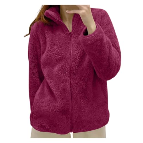 Teddy Fleecejacke Damen Teddyjacke Winterjacke Winter Warm Fleecejacke Elegant Einfarbig Übergangsjacke mit Taschen ReißVerschluss Casual eueste PlüSchjacke Kurze Jacke Wintermantel Pelzjacke von Generisch