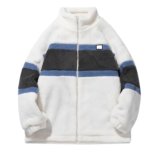 Teddy Fleecejacke Herren, Winterjacke Damen Herren Winter Warm Plüschjacke Patchwork Stehkragen Fleecejacke Stüssy Sherpa Teddy Jacke Y2K Clothes Aesthetic Stuff Teddyfleece Jacken Mantel Sweatshirtja von Generisch