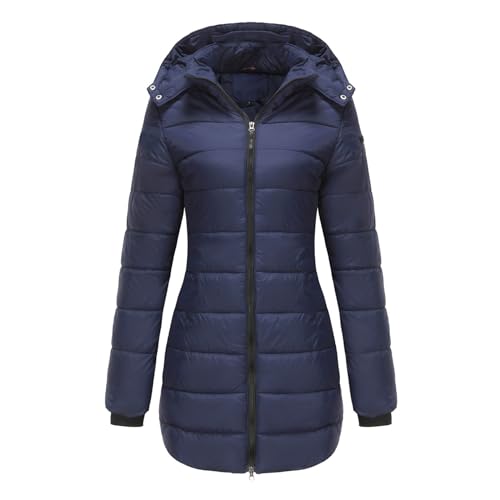 Teddy Jacken Für Damen, Damenmäntel Mode Feste Farbe Abnehmbare Kapuze Lange Ärmel Herbst Und Winter Warme Jacke Baumwollmantel Daunenmantel Damen Lang Only Winterjacke Odyssee (XXL, Dark Blue) von Generisch