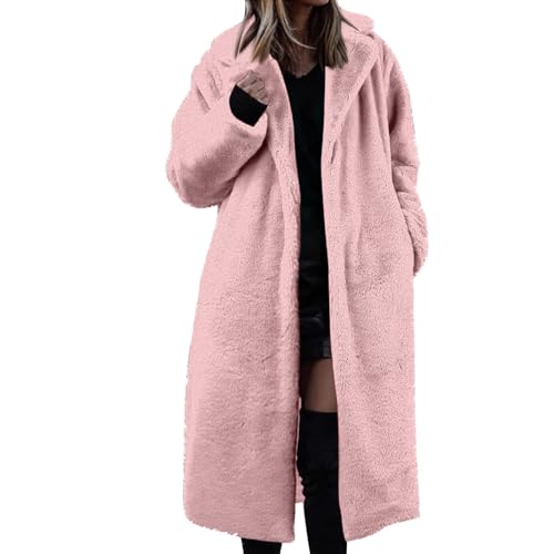 Teddy - Mantel Oversize Wintermantel Damen Lang Fleece Flauschig Fleecejacke Damen Lange Warm Teddyjacke Damen Winter Plüschjacke Frauen Teddy Einfarbig Fleecemantel Dicke mit Kragen Taschen von Generisch