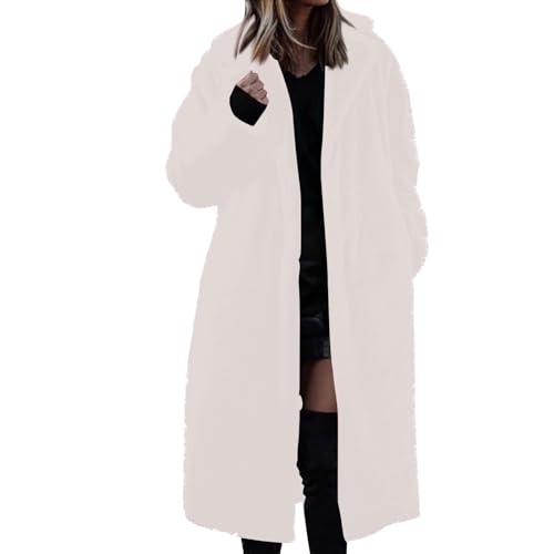 Teddy - Mantel Oversize Wintermantel Damen Lang Fleece Flauschig Fleecejacke Damen Lange Warm Teddyjacke Damen Winter Plüschjacke Frauen Teddy Einfarbig Fleecemantel Dicke mit Kragen Taschen von Generisch