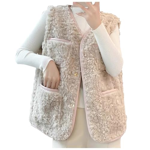 Teddy Weste Damen Ärmellos Teddyfleece Jacke Fleece Winterweste Winter Warme Fleeceweste Kurz Teddyjacke Plüsch Westen Einfarbig Damenwesten Plüschweste Übergangsjacke Mantel Leicht (A-White, M) von Generisch