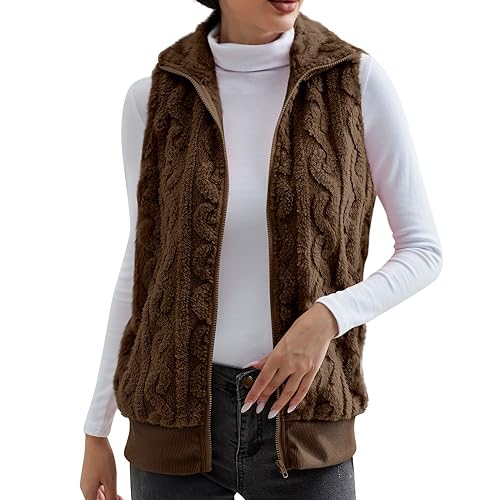 Teddy Weste Damen Grau | Fleeceweste Damen Ärmellos - Plüschweste Revers Daunenweste Steppweste Warm Bequem Ärmellos Cardigan Jacke Winter Outdoorweste Kuschelige-Weste Winterweste Teddy-Fleece Weste von Generisch
