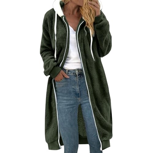 Teddyfell Jacke Damen mit Kapuze Flauschig Langarm Wintermantel Lässige Kapuzenpullover Mantel Weich und bequem Flanell Pullover Damen Teddy Fleecepullover (Green, XXL) von Generisch