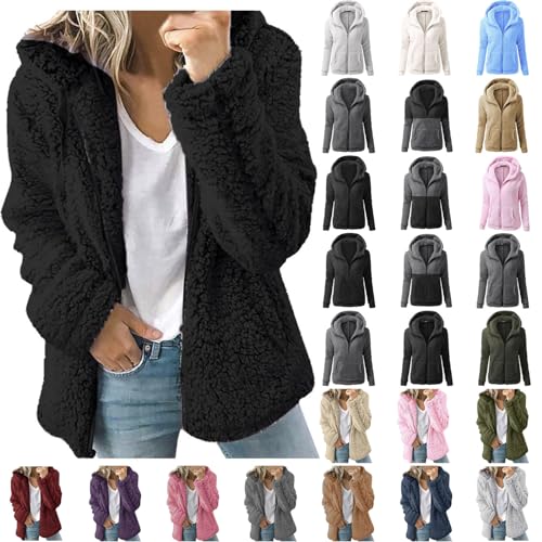 Teddyfleece Jacke Damen Oversize Mit Kapuze Fleece Plüschjacke Flauschig Warm Reißverschluss Wolljacke Sherpa Jacke Gefüttert Outdoor Wintermantel Damen Warm Gefüttert Teddy von Generisch