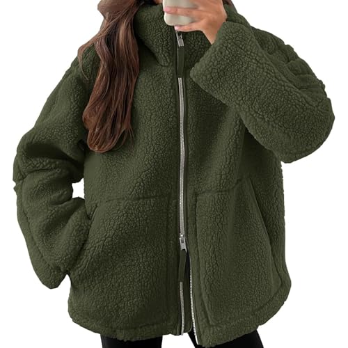 Teddyjacke Damen Fleecejacke Teddyfleece Jacke Damen Teddy Fleecejacke Übergangsjacke Sweatjacke Outdoor Freizeitjacke Winterjacke Langarm Teddy Jacke Reißverschluss Casual Warme Jacket Pullover von Generisch