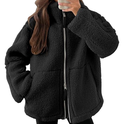 Teddyjacke Damen Winter Teddyfleece Jacke Doppelschieber Reißverschluss Winterjacke Thermal Teddy Wintermantel Fleecejacke Flauschig Plüschjacke Fleecemantel Damenjacke Teddymantel Winterparka Mantel von Generisch