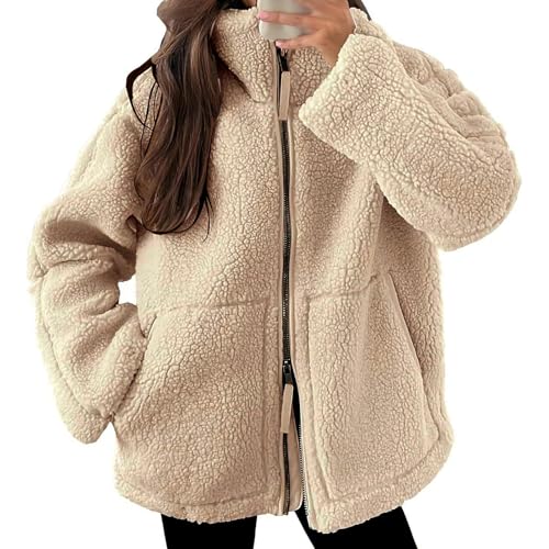 Teddyjacke Damen Winter Teddyfleece Jacke Doppelschieber Reißverschluss Winterjacke Thermal Teddy Wintermantel Fleecejacke Flauschig Plüschjacke Fleecemantel Damenjacke Teddymantel Winterparka Mantel von Generisch
