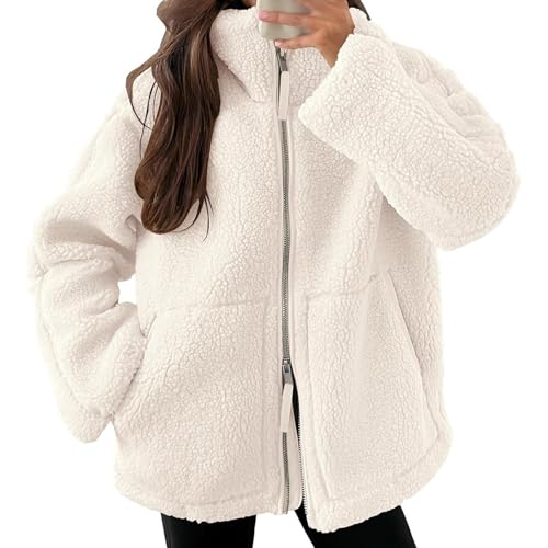 Teddyjacke Damen Winter Teddyfleece Jacke Doppelschieber Reißverschluss Winterjacke Thermal Teddy Wintermantel Fleecejacke Flauschig Plüschjacke Fleecemantel Steppjacke Outdoorjacke Übergangsjacke von Generisch