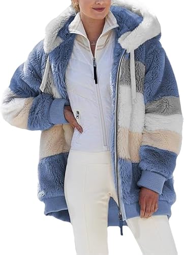 Teddyjacke Fleecejacke Hoodie Damen Kapuzenpullover Teddy-Fleece Warm Winterjacke Herbst Wintermantel Stilvoller ReißVerschluss Fellmantel PlüSchjacke Mit Taschen üBergangsjacke Kapuzenjacke von Generisch