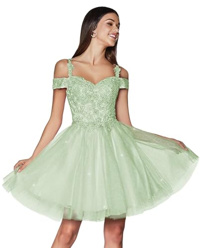 Teen A Linie Tüll Kurzes Ballkleid Spaghettiträger Glitzer Spitze Applikationen Ballkleider Sage S von Generisch