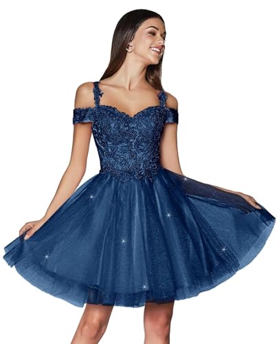 Teen A Linie Tüll Kurzes Ballkleid Spaghettiträger Glitzer Spitze Applikationen Ballkleider Teal 7XL von Generisch