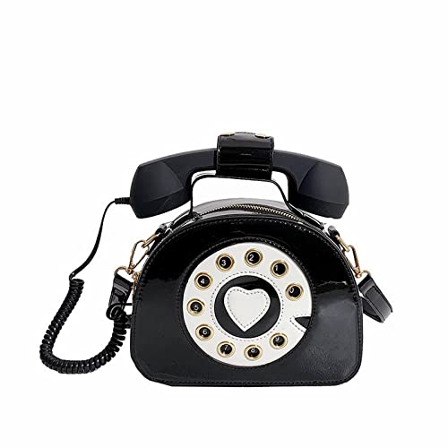 Telefon-geformte Geldbörse, Schultertasche, Umhängetasche, Damen, Retro-Telefon-Tragetasche, Handtasche für Mädchen, Computertasche, Aktentasche, Schwarz , Einheitsgröße von Generisch